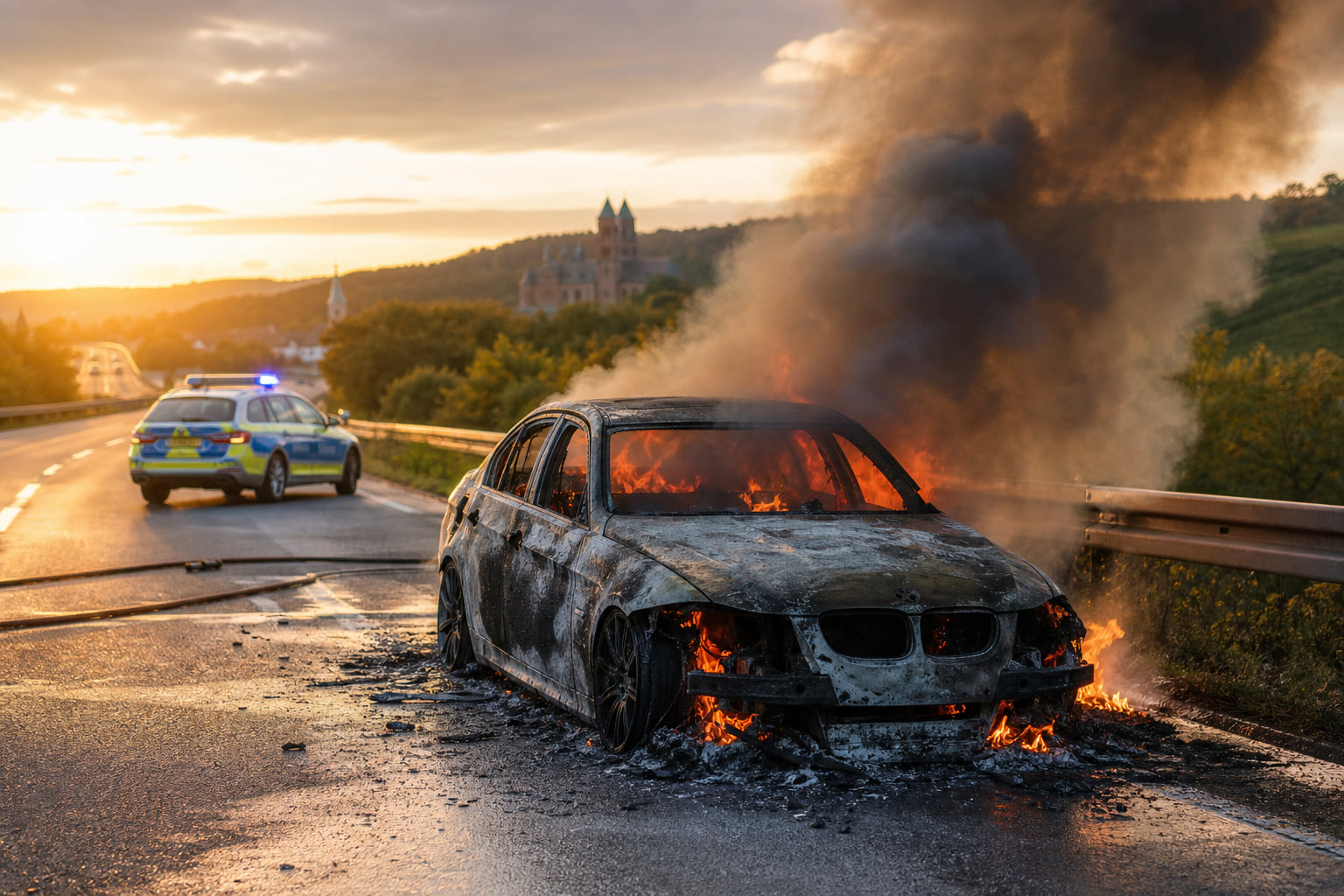 BMW geht auf der B9 bei Speyer in Vollbrand – Fahrer bleibt unverletzt