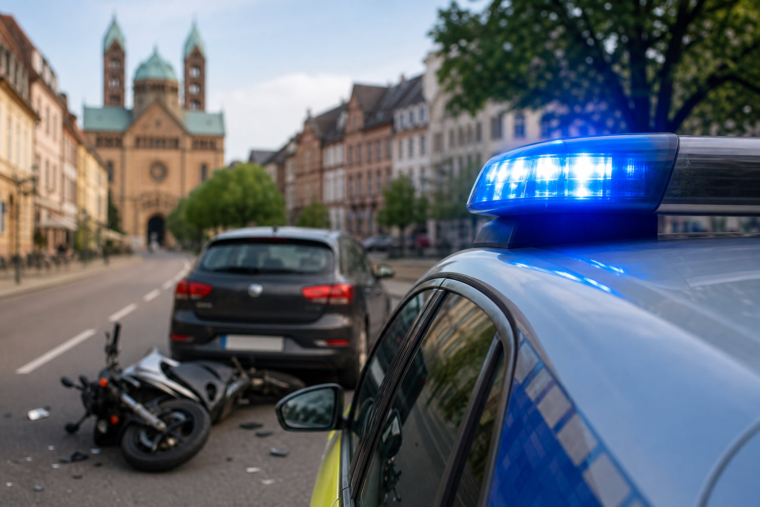 Auffahrunfall in Speyer: Kleinkraftrad fährt auf Pkw auf – Sozia verletzt