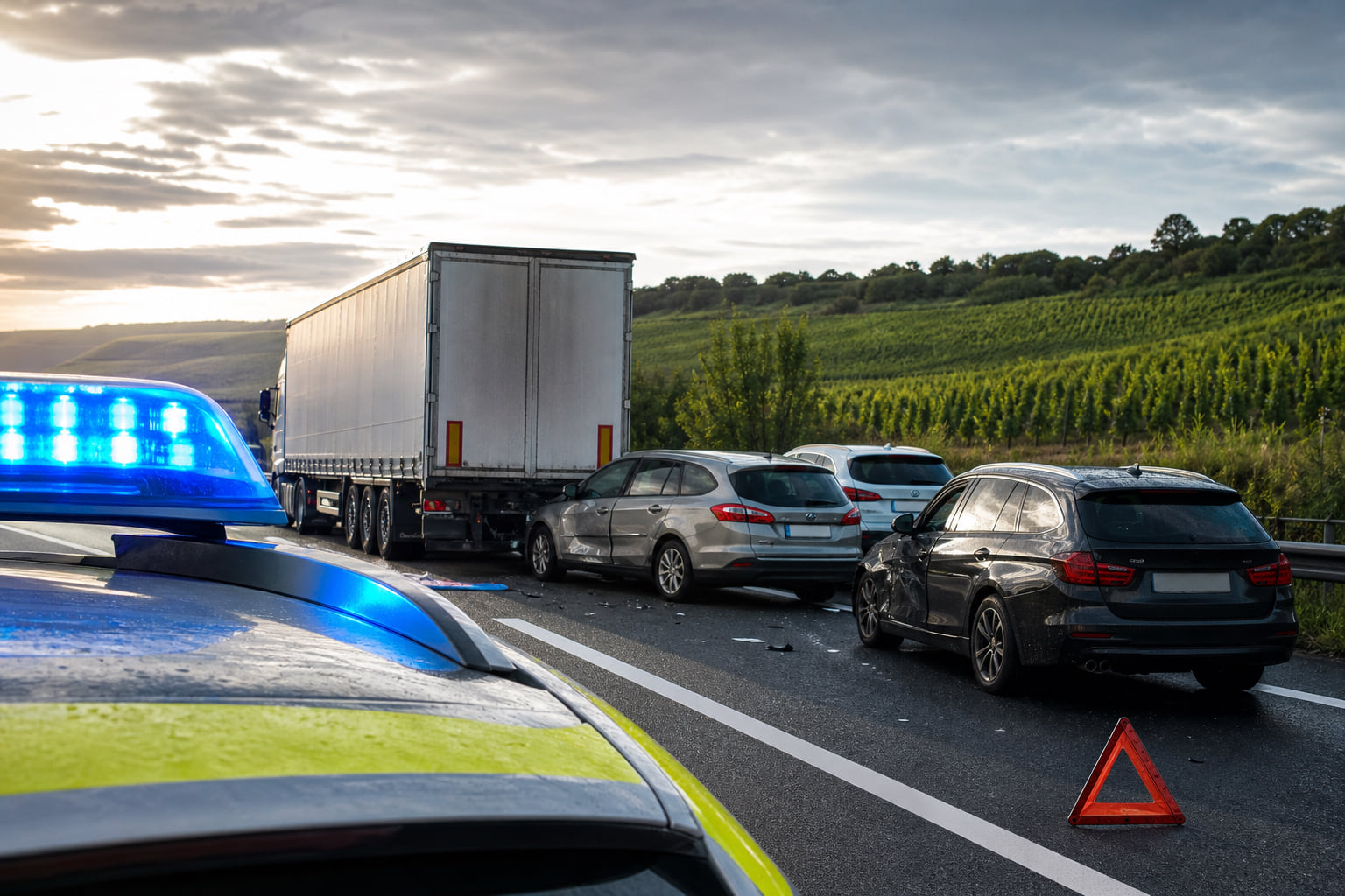 Vierfach-Unfall auf der A61 bei Worms: Drei Verletzte nach Reifenpanne eines Lkw